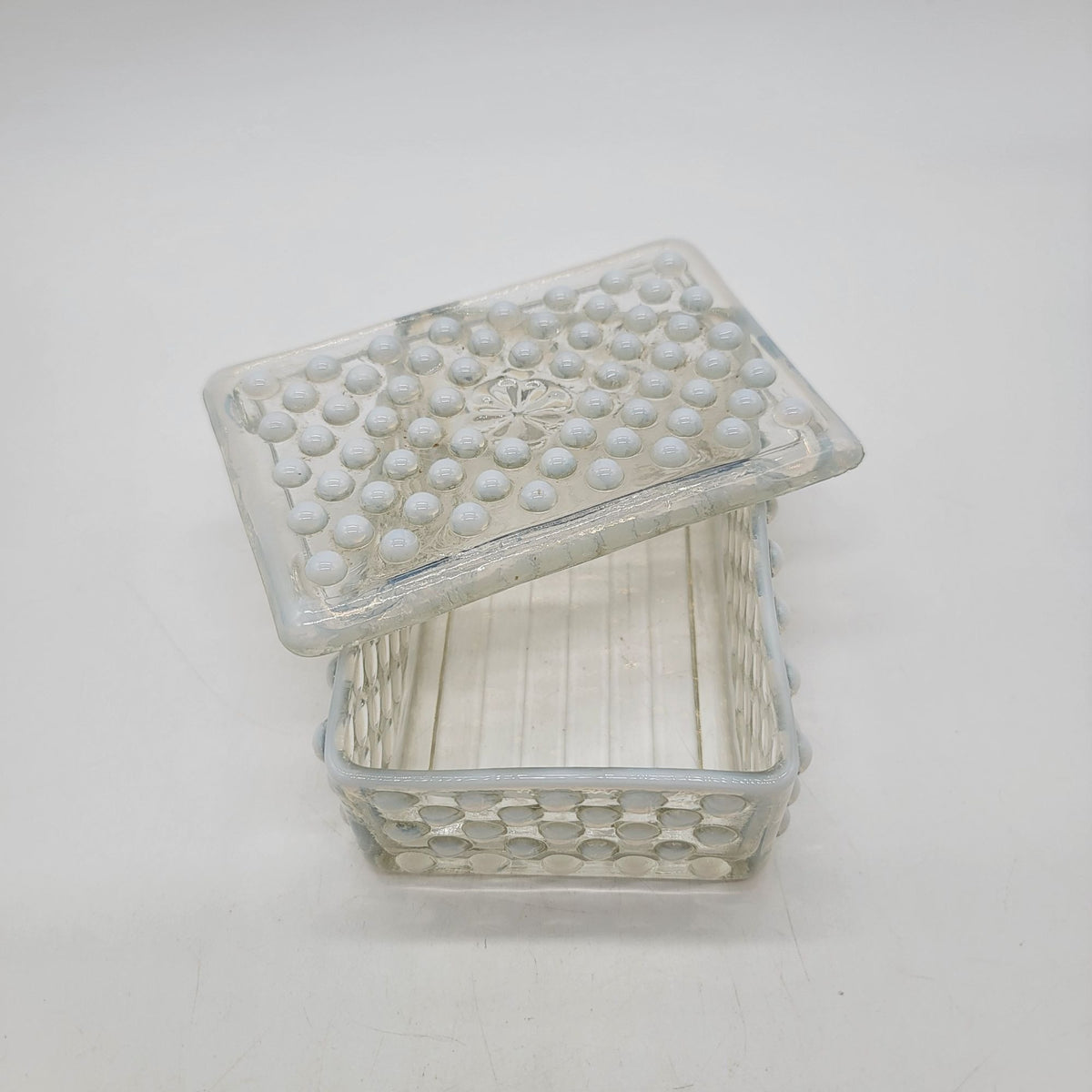 Fenton Moonstone Opalescent Hobnail Glass Box