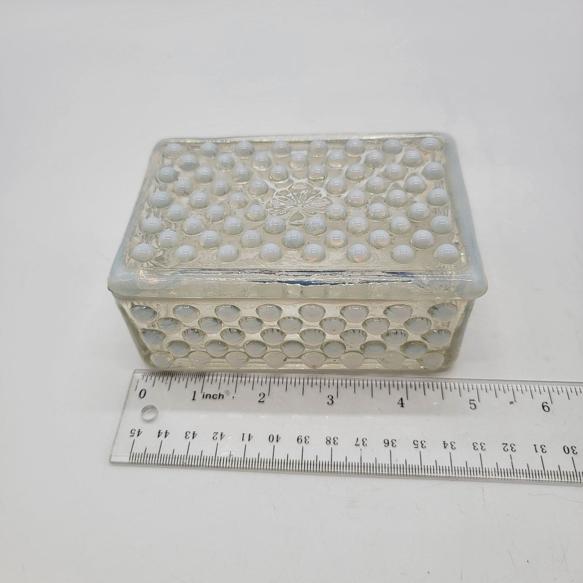 Fenton Moonstone Opalescent Hobnail Glass Box