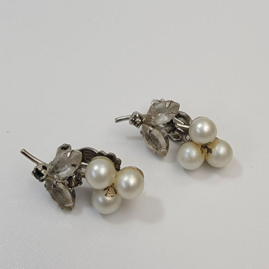 Vintage Pearl & Rhinestone Clip-On Earrings