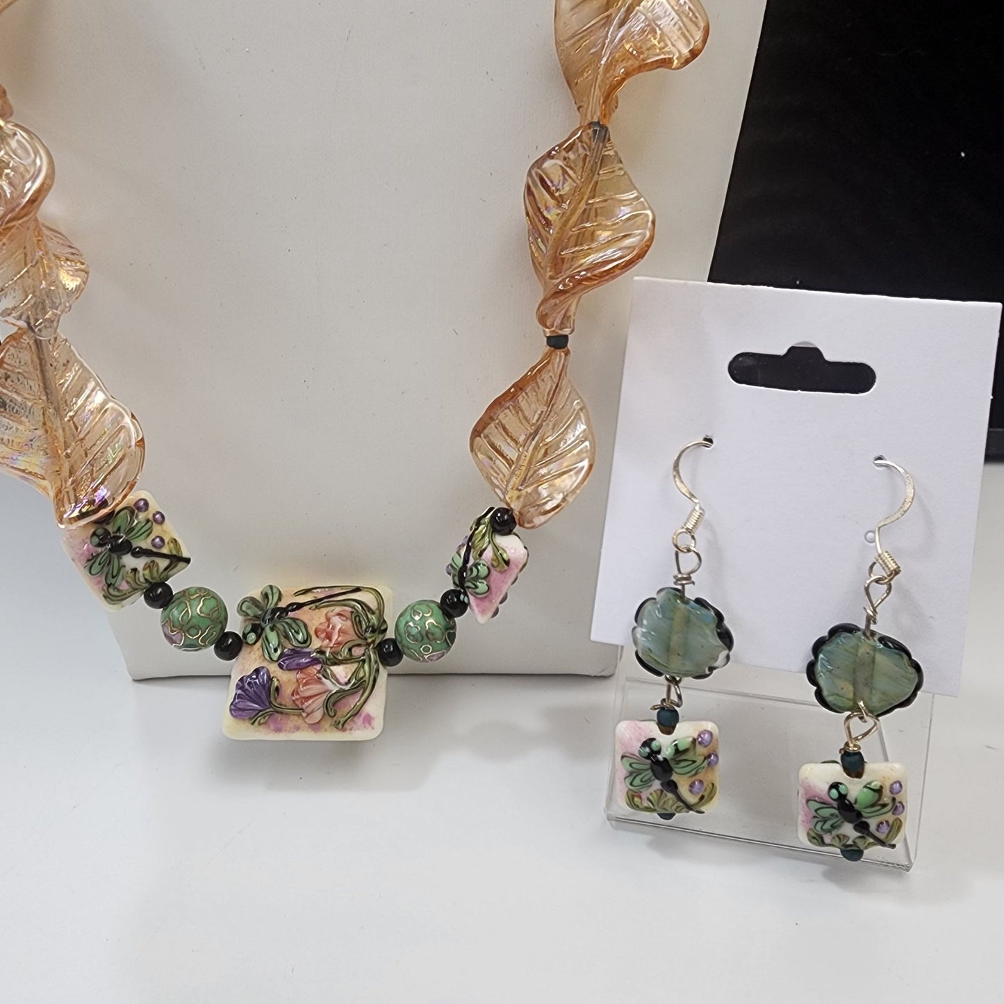 Artisan Handcrafted Dragonfly Necklace & Earring Set