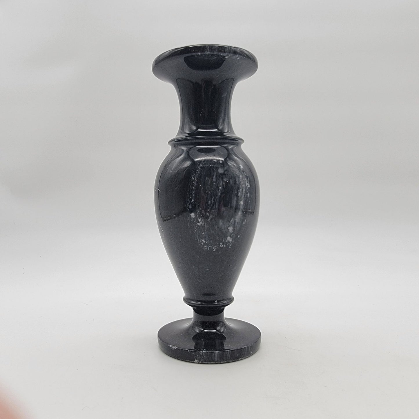 Vintage Dark Grey Marble Etched Vase Birds