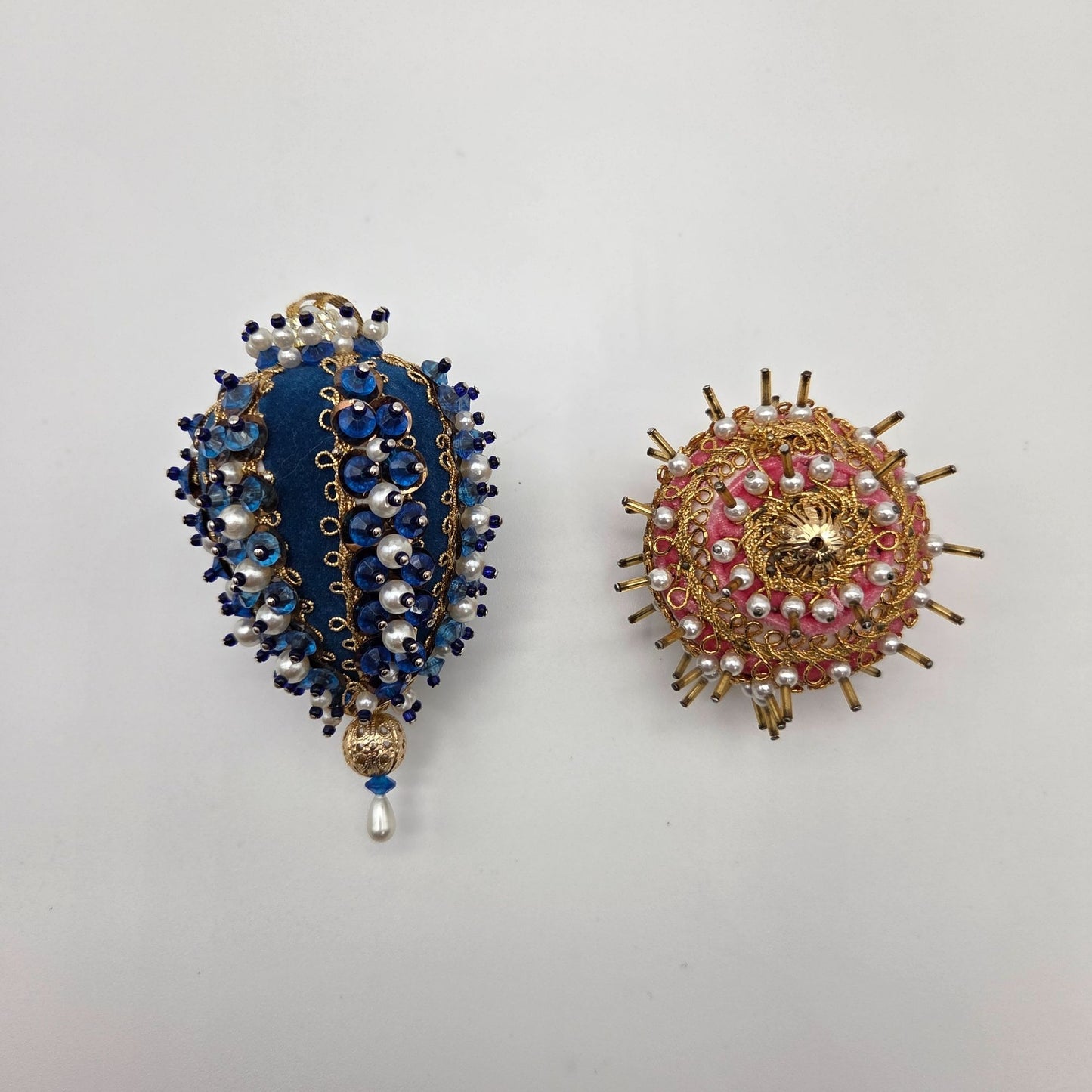 Vintage Push Pin Sequin Beaded Ornaments Set Of 2