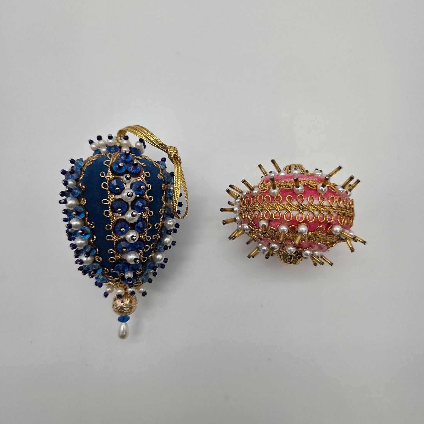 Vintage Push Pin Sequin Beaded Ornaments Set Of 2