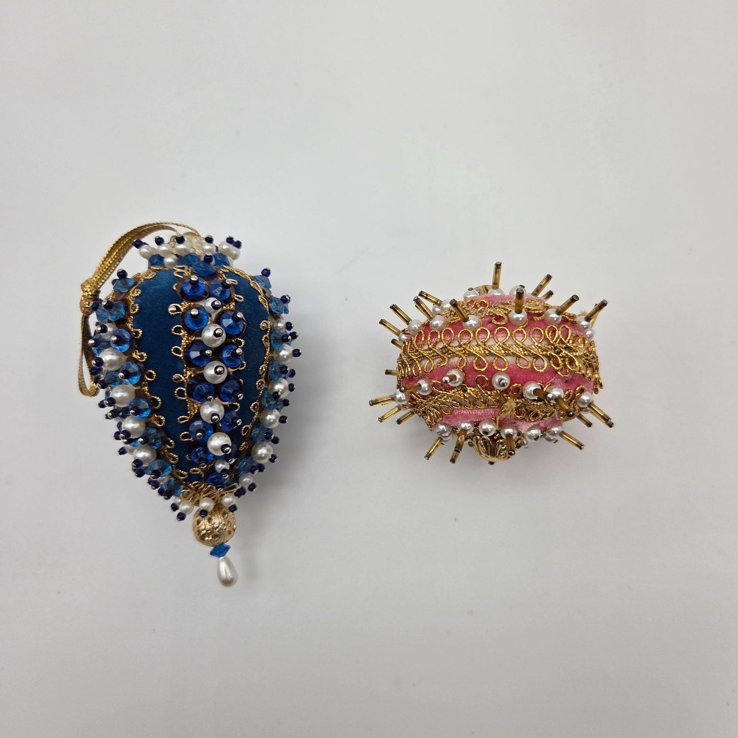 Vintage Push Pin Sequin Beaded Ornaments Set Of 2