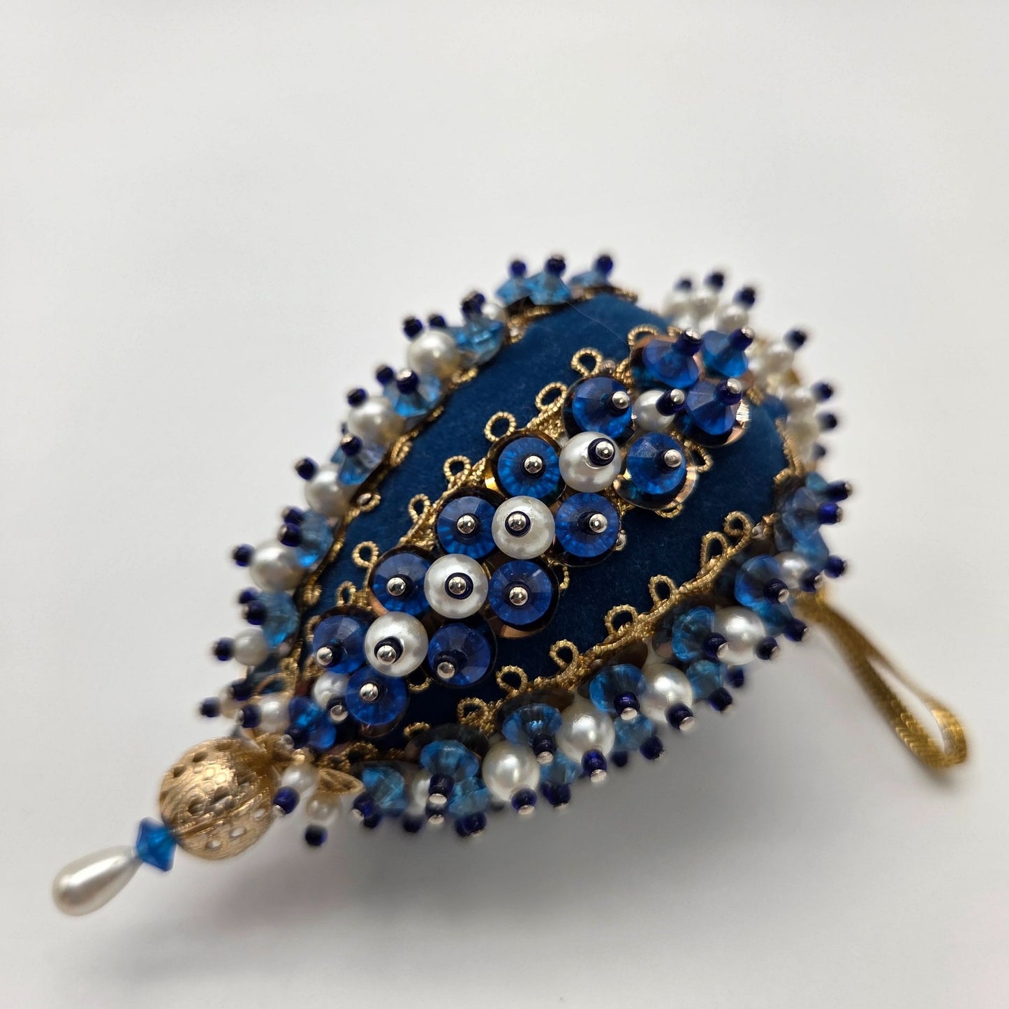 Vintage Push Pin Sequin Beaded Ornaments Set Of 2