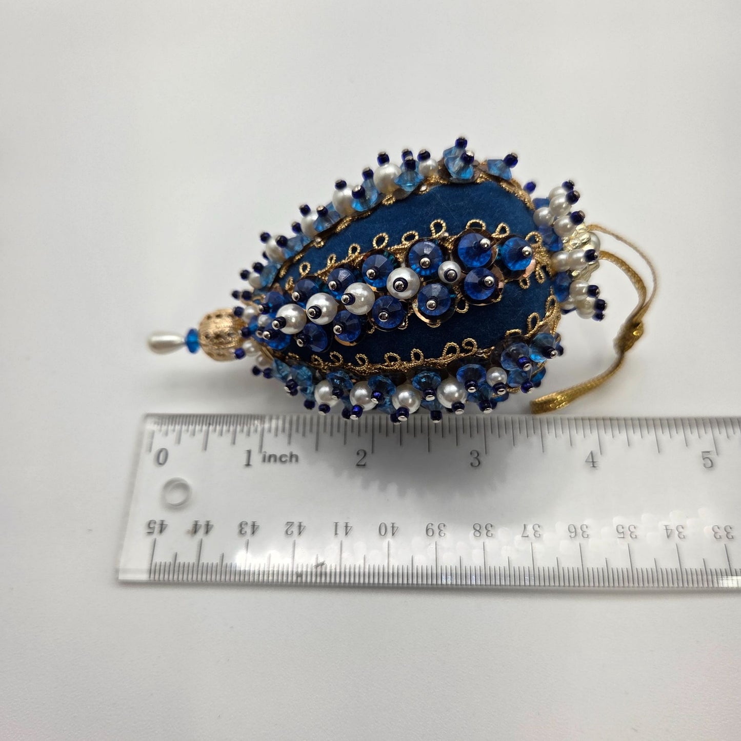 Vintage Push Pin Sequin Beaded Ornaments Set Of 2