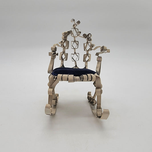 Vintage Tramp Art Miniature Rocking Chair Pin Cushion