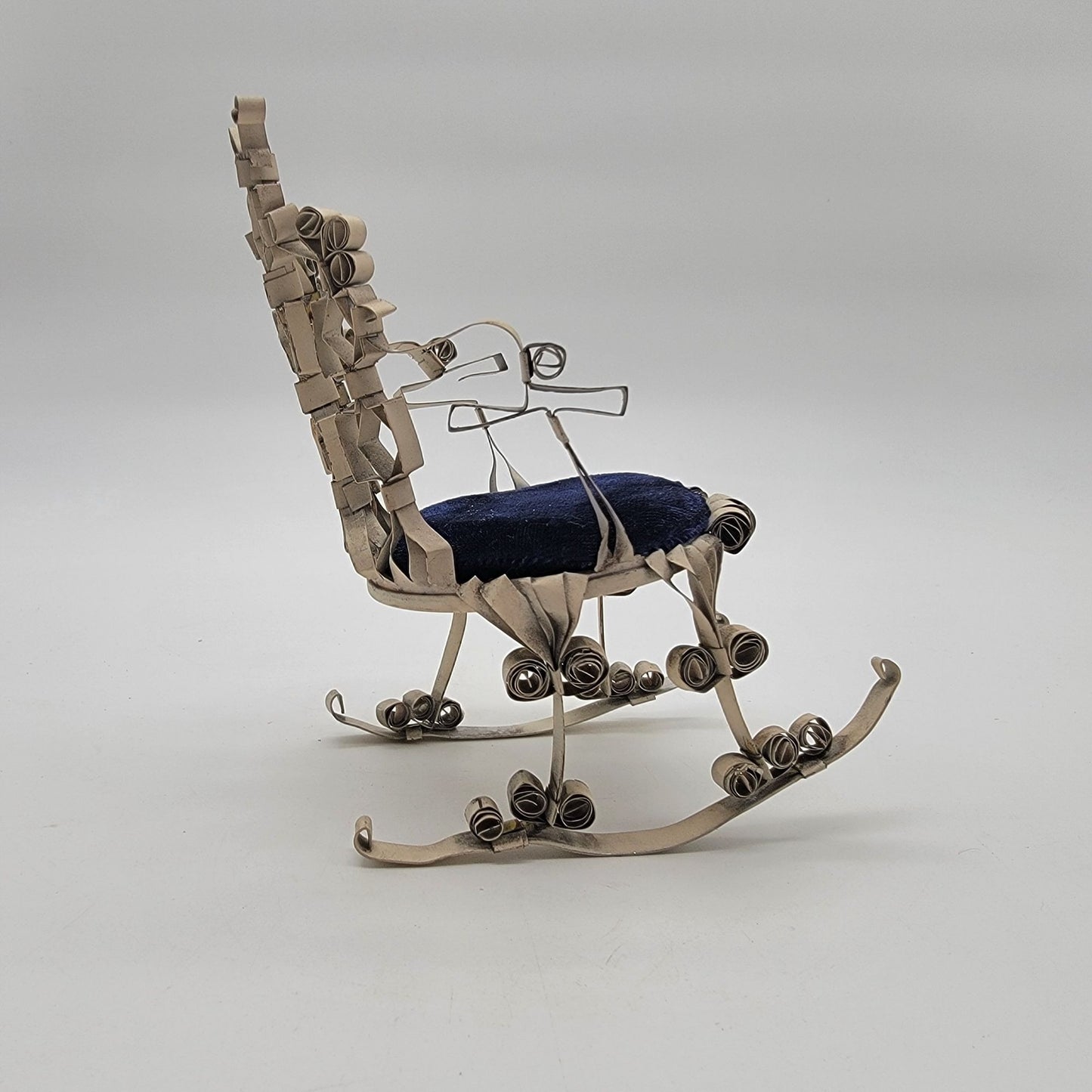Vintage Tramp Art Miniature Rocking Chair Pin Cushion