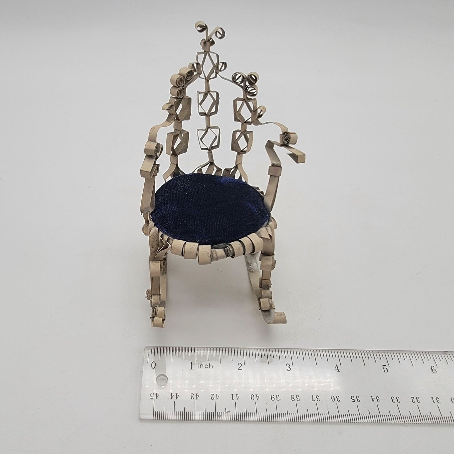 Vintage Tramp Art Miniature Rocking Chair Pin Cushion
