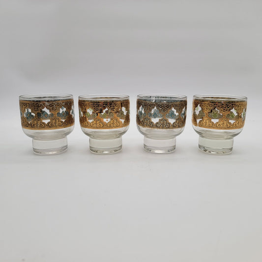 Set Of 4 Vintage Culver Valencia 22K Gold Footed Cocktail Lowball Glasses
