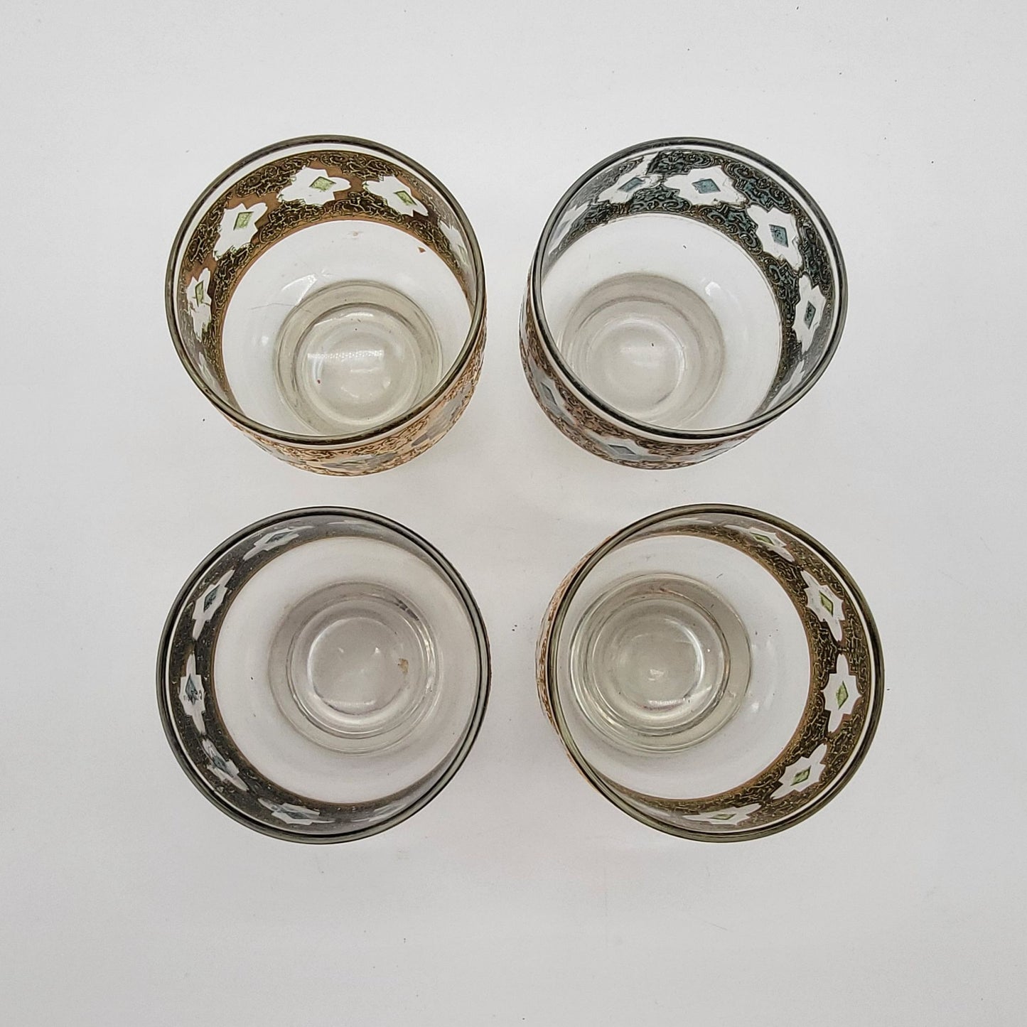 Set Of 4 Vintage Culver Valencia 22K Gold Footed Cocktail Lowball Glasses