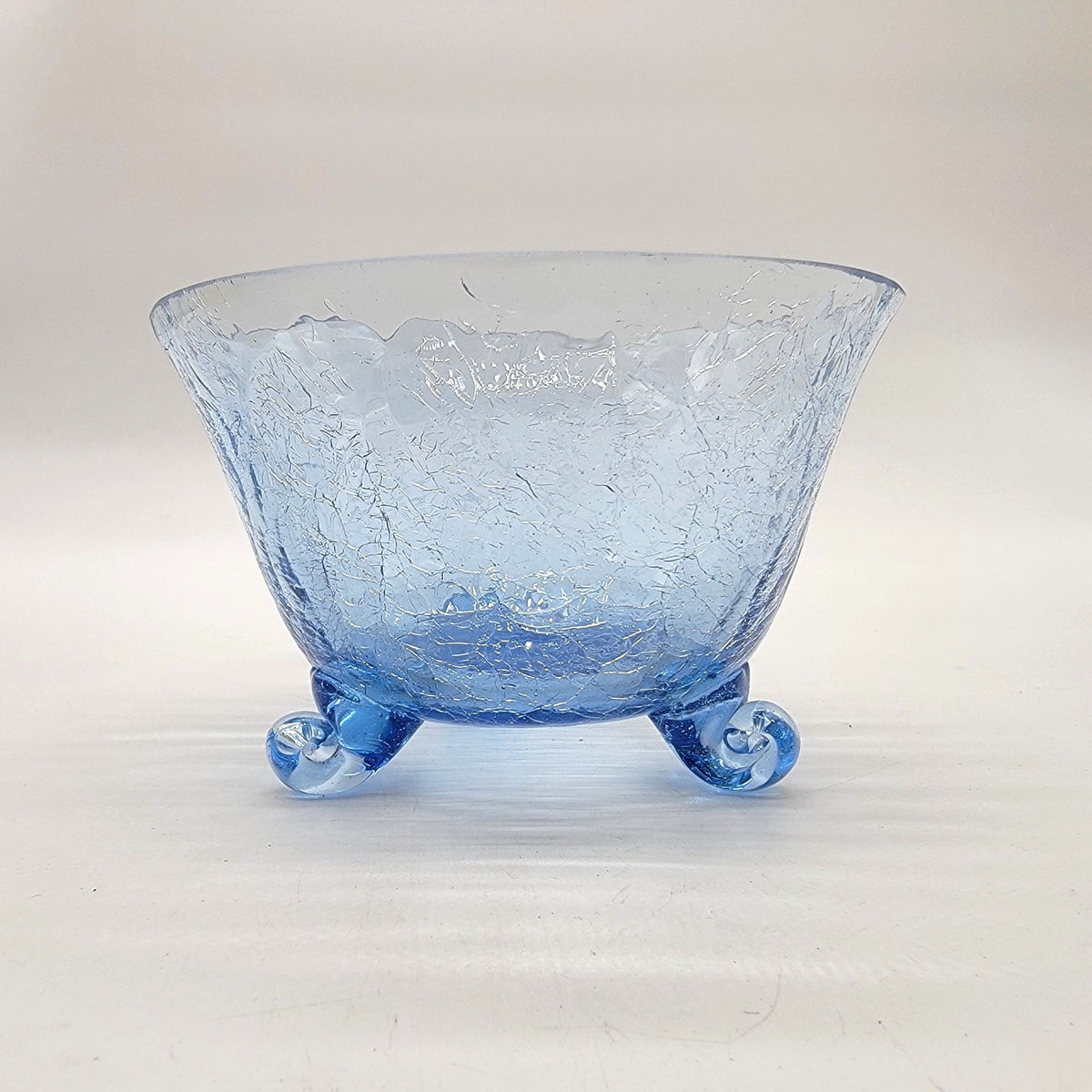 1960s Blue Crackle Glass 3-Footed Bowl