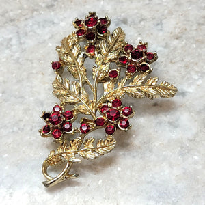 Vintage Red Rhinestone Floral Spray Brooch