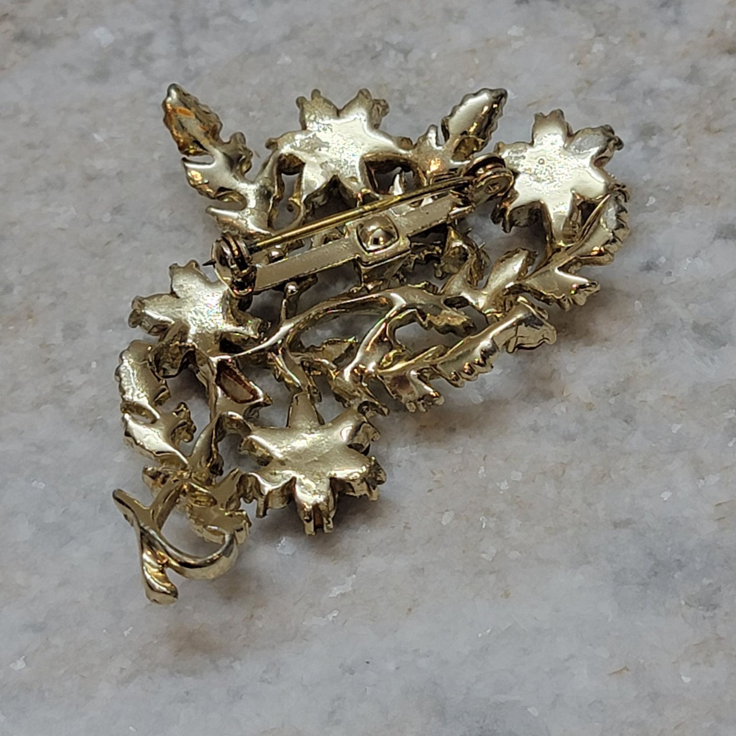 Vintage Red Rhinestone Floral Spray Brooch
