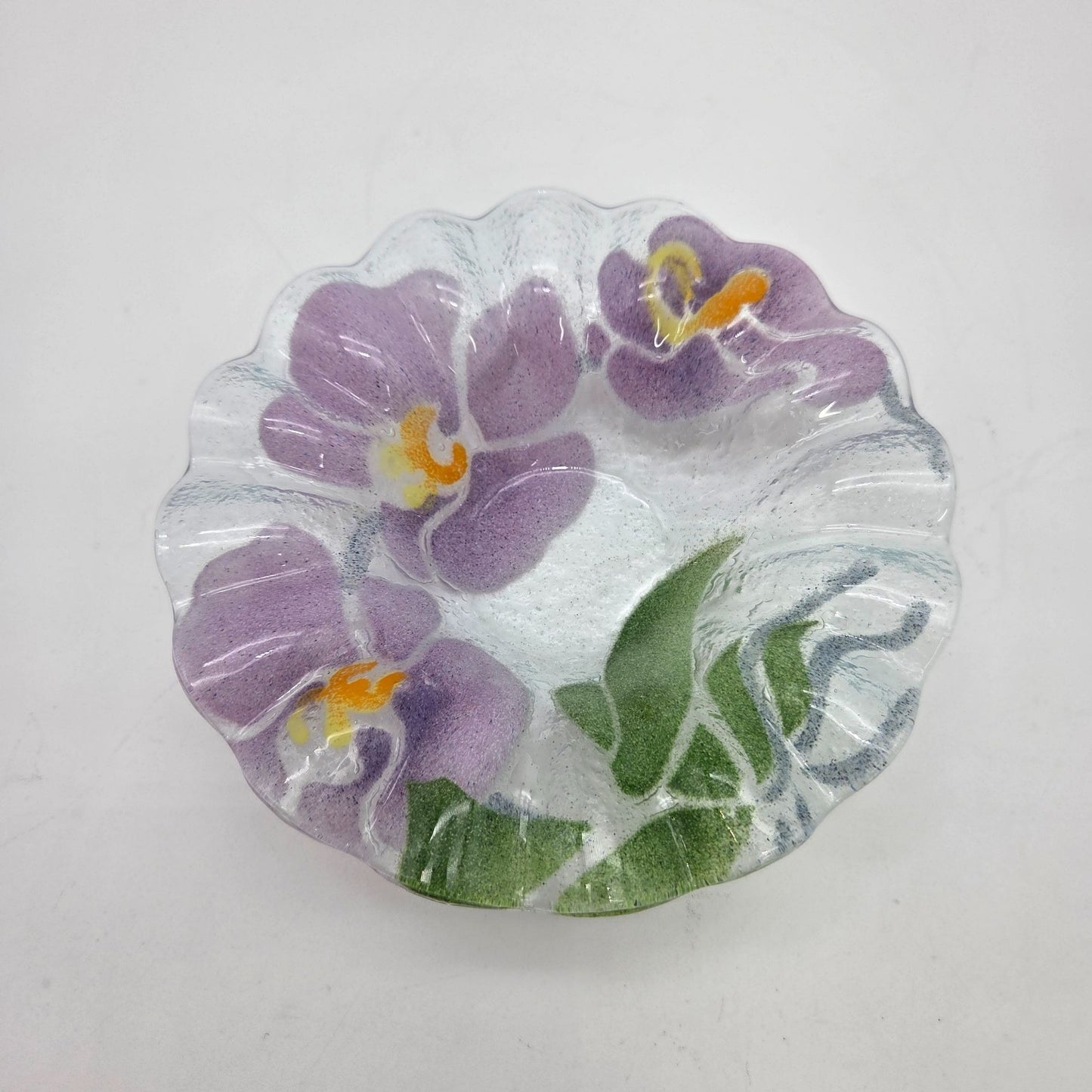 Sydenstricker Fused Glass Purple & Yellow Floral Bowl