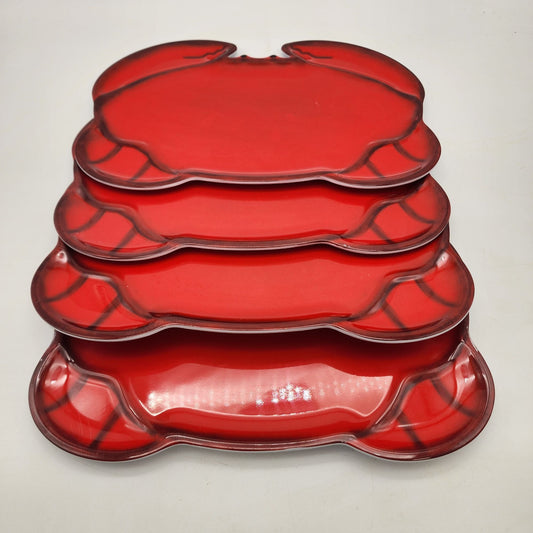 Vintage Red Crab Melamine Serving Trays -Set Of 4