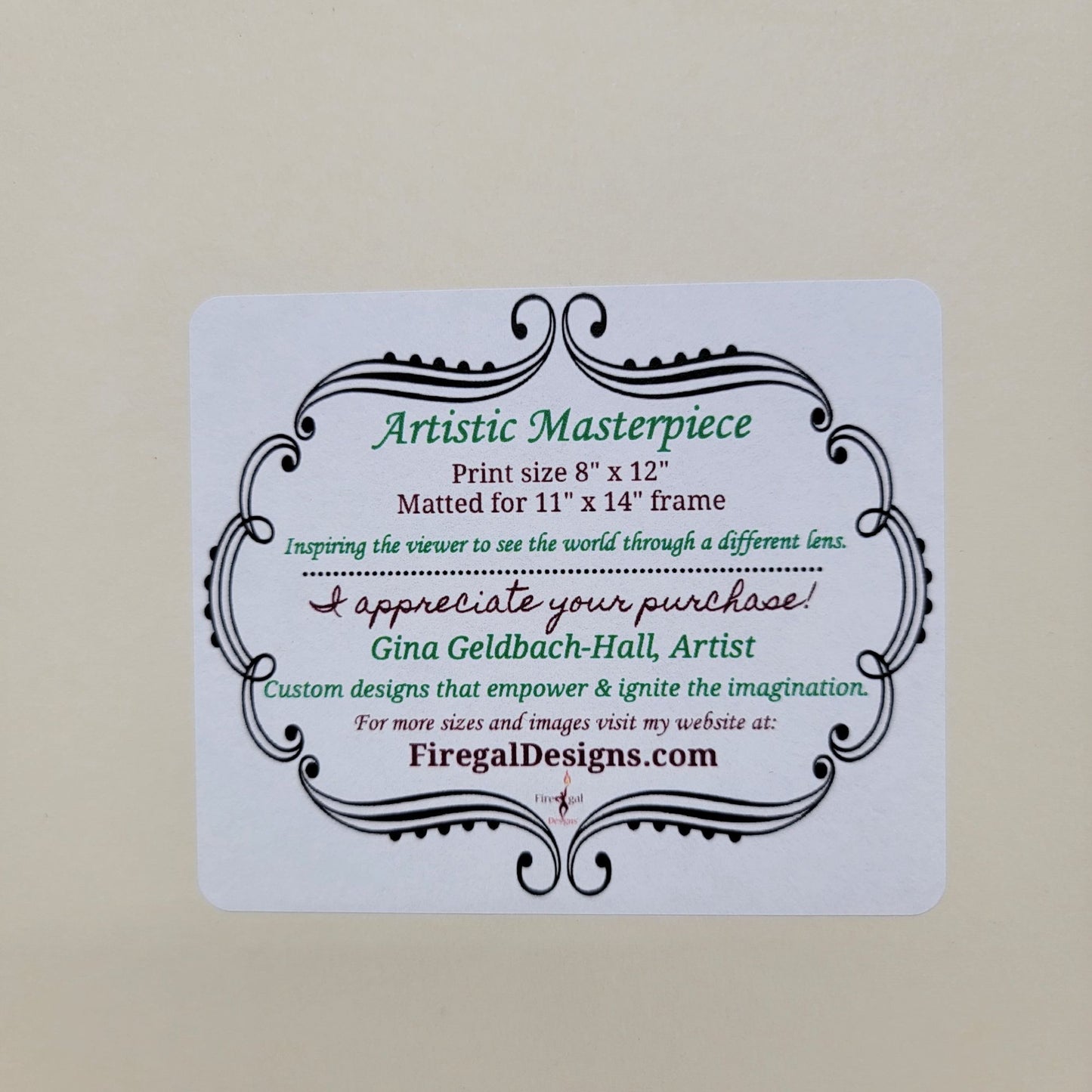 2019 "Protector" By Gina Geldbach-Hall 8"x12" Print  Firegal Designs Certificate Of Authenticity