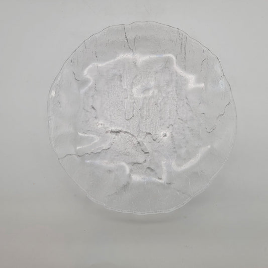 Vintage Czech Cracked Ice Art Glass Round Serving Plate Or Candle Holder