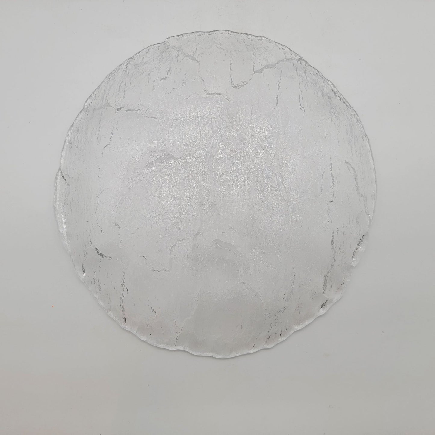Vintage Czech Cracked Ice Art Glass Round Serving Plate Or Candle Holder