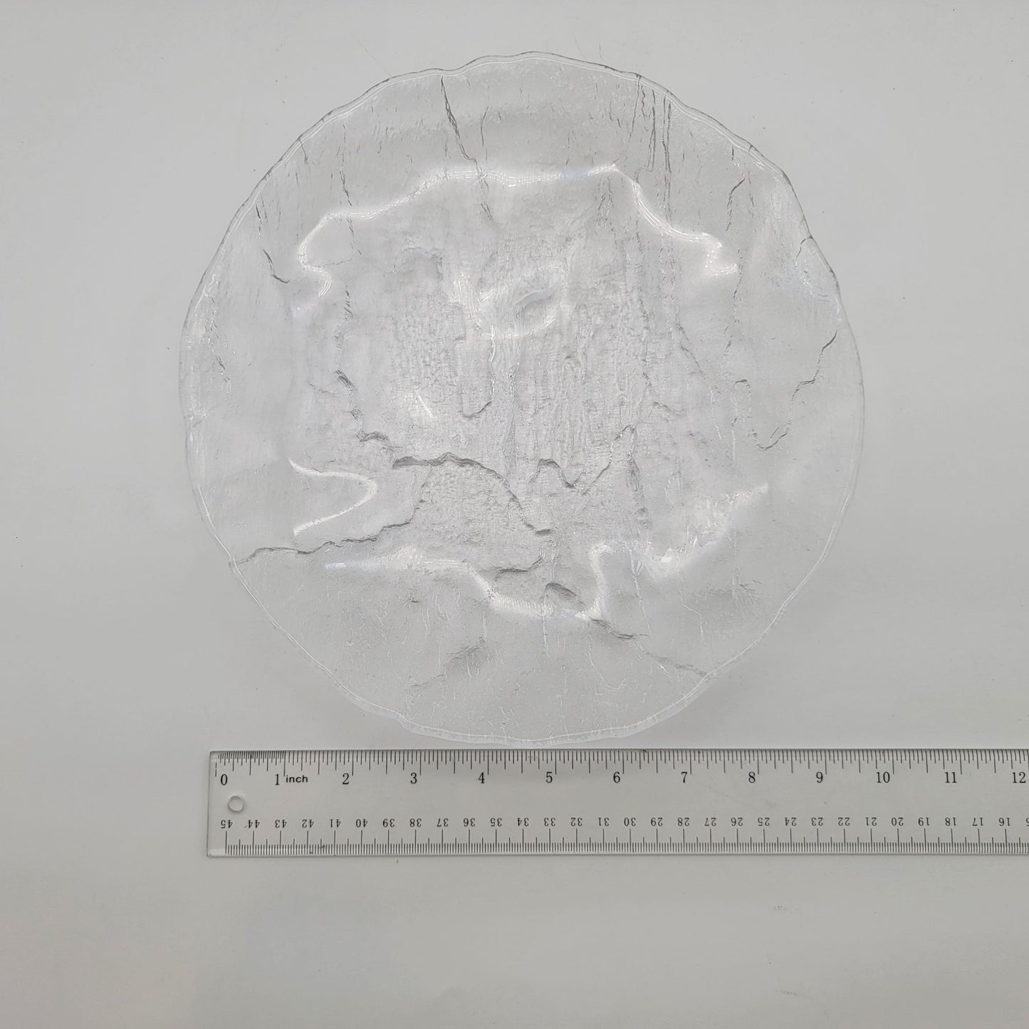 Vintage Czech Cracked Ice Art Glass Round Serving Plate Or Candle Holder