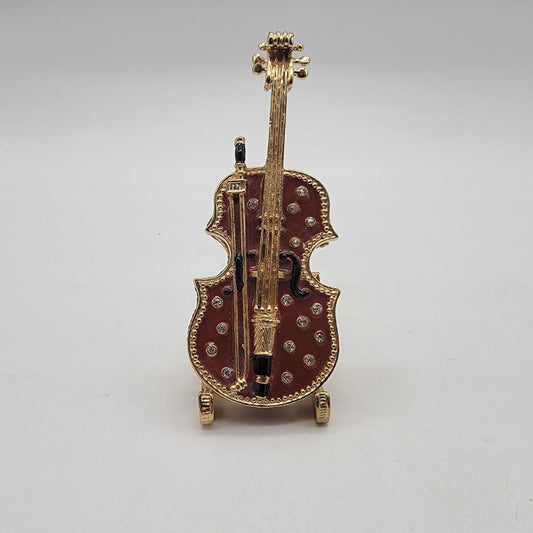 Violin Embellished Rhinestone Trinket Box With Stand