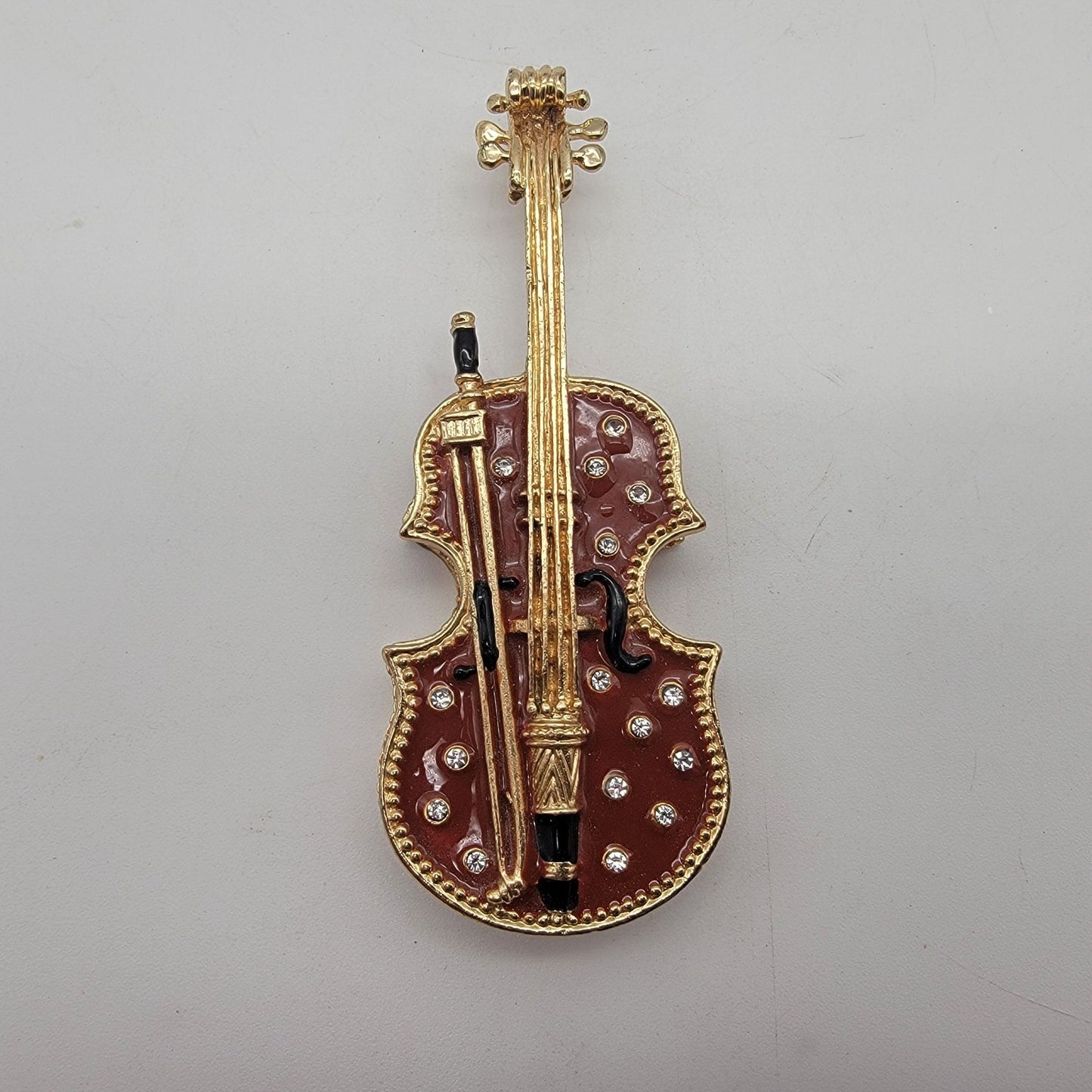 Violin Embellished Rhinestone Trinket Box With Stand