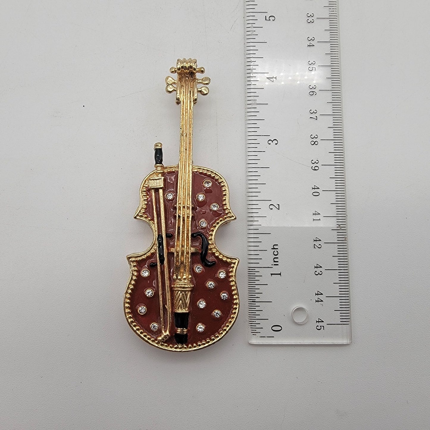 Violin Embellished Rhinestone Trinket Box With Stand