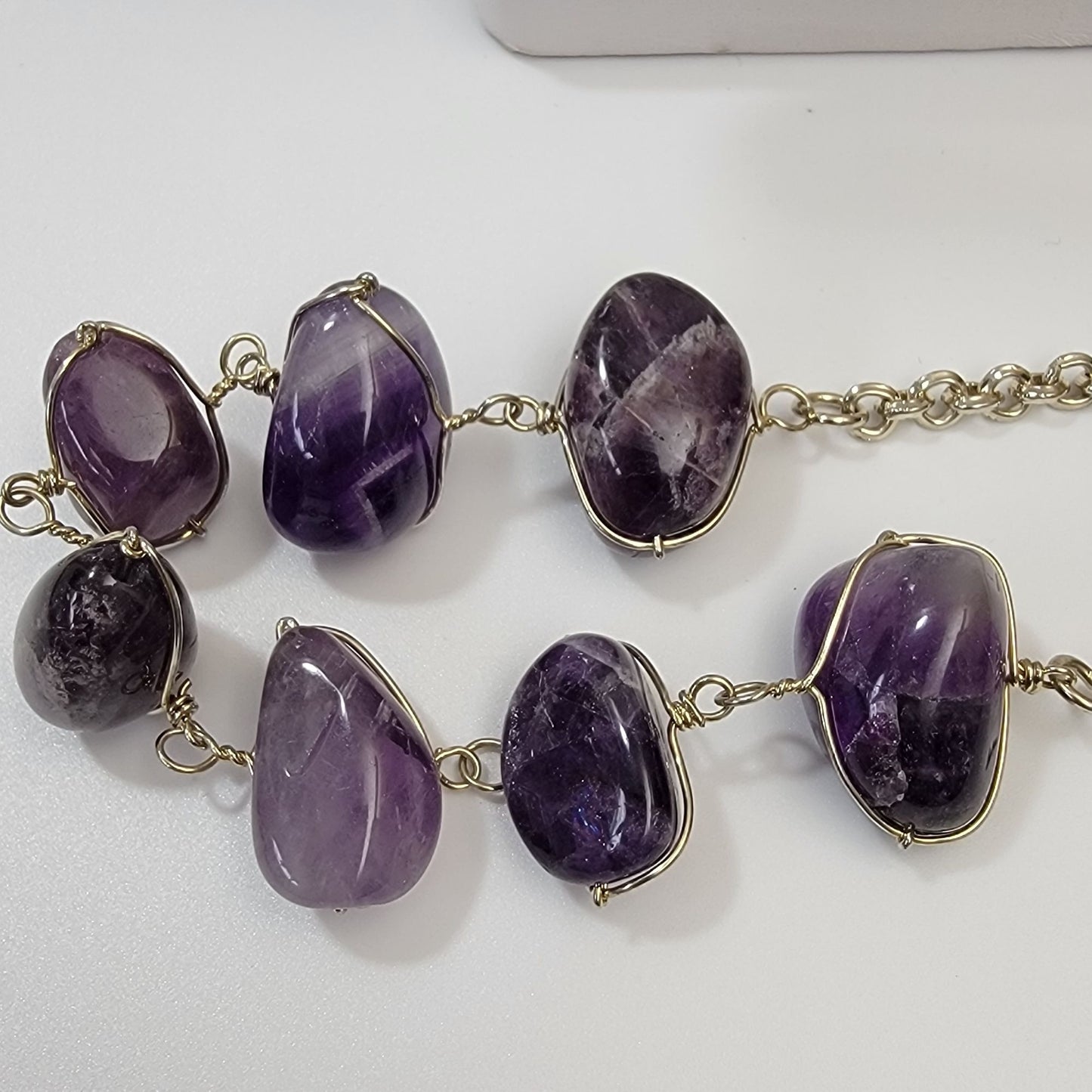Vintage Artisan Wire Wrapped Amethyst Chunky Nugget Necklace