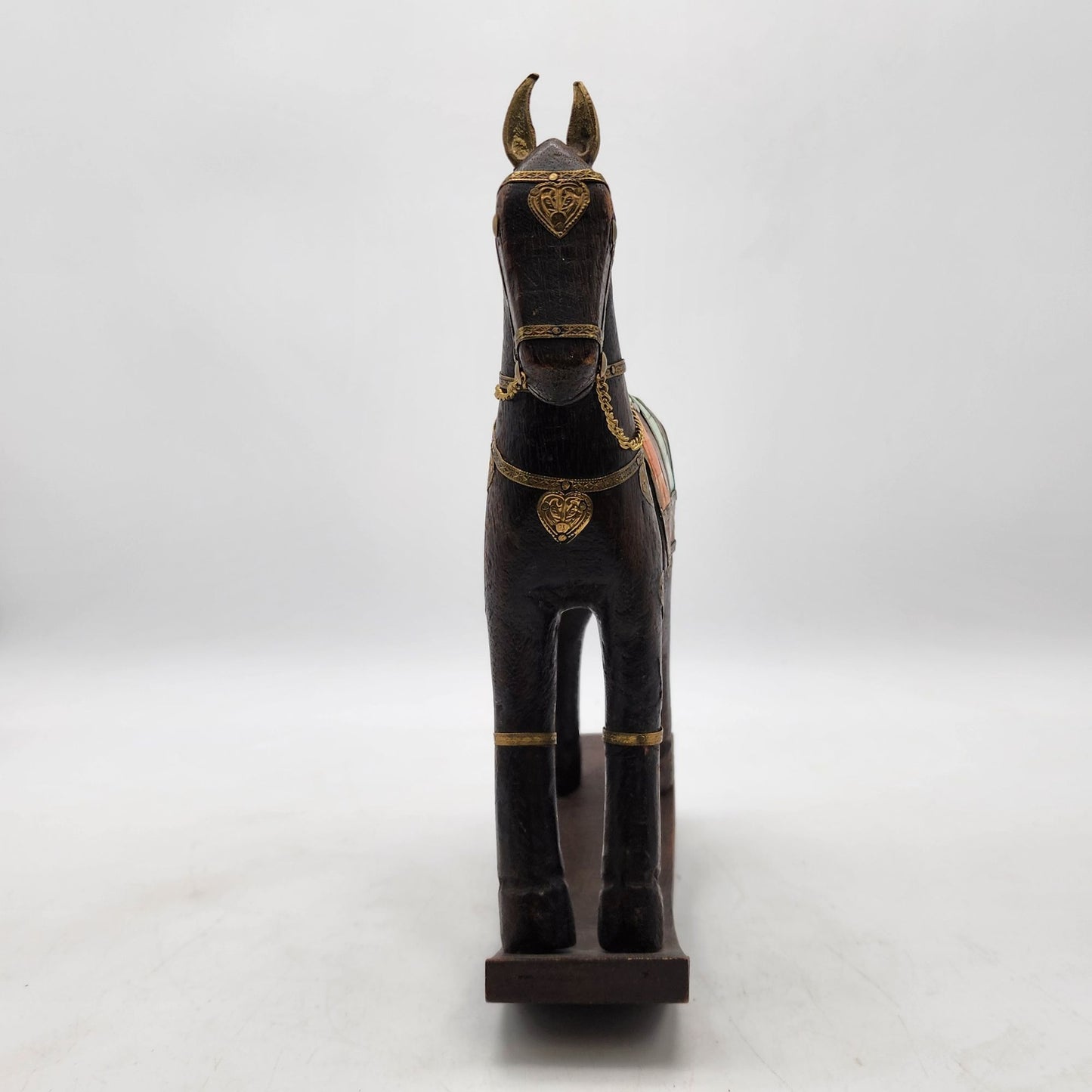 20th Century Solid Wood Carved Rocking Horse Embellished With Copper and Brass Accents Figurine