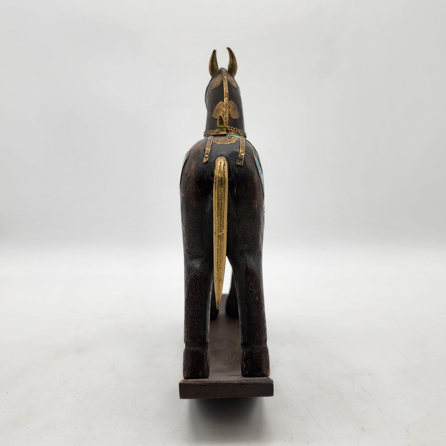 20th Century Solid Wood Carved Rocking Horse Embellished With Copper and Brass Accents Figurine