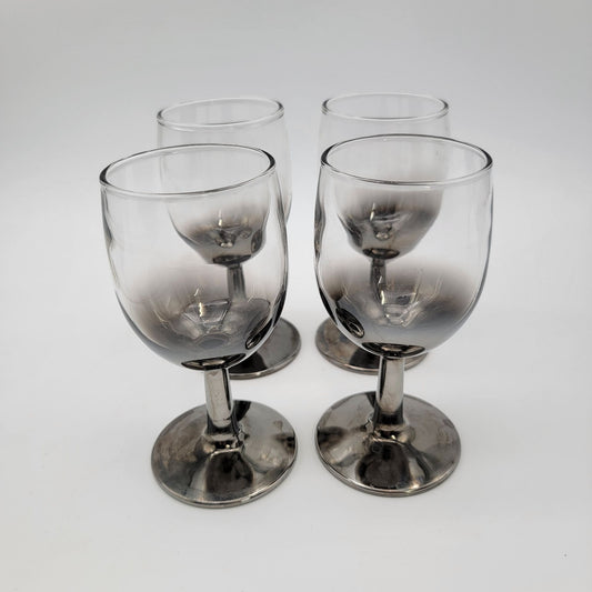 Set Of 4 Vintage Silver Fade Ombre Wine Goblets With Silver-Plated Bases