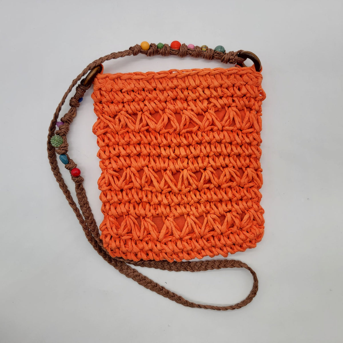 Cappelli Straworld Crochet Raffia Crossbody Purse With Beaded Strap Orange