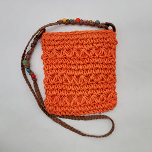Cappelli Straworld Crochet Raffia Crossbody Purse With Beaded Strap Orange