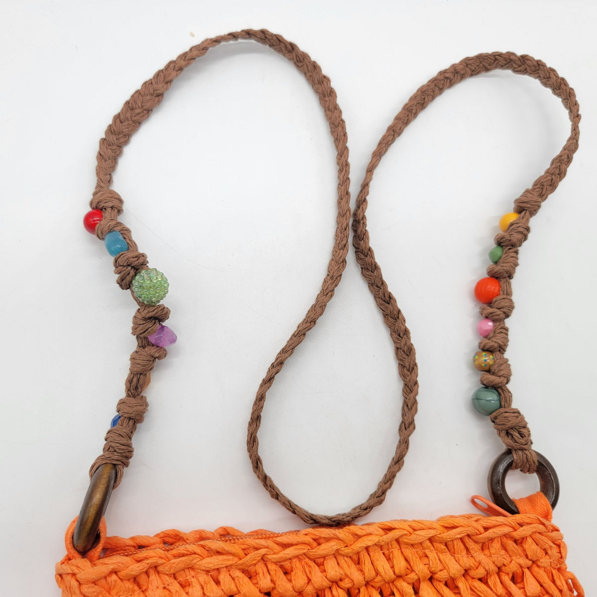 Cappelli Straworld Crochet Raffia Crossbody Purse With Beaded Strap Orange