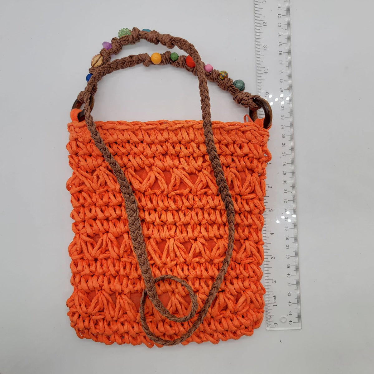 Cappelli Straworld Crochet Raffia Crossbody Purse With Beaded Strap Orange