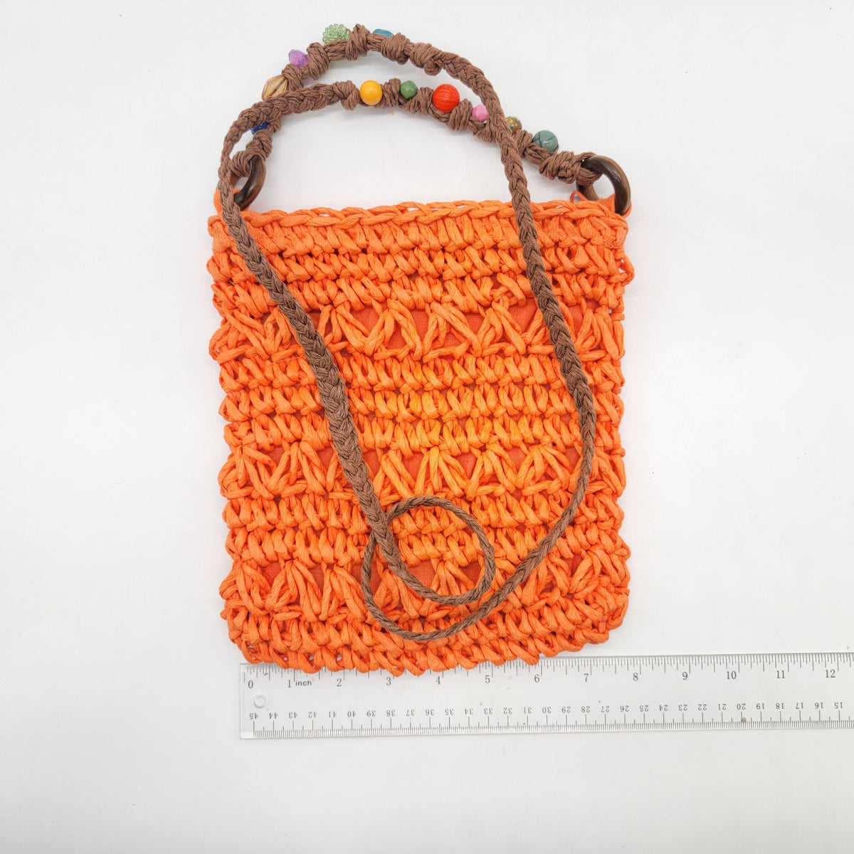 Cappelli Straworld Crochet Raffia Crossbody Purse With Beaded Strap Orange