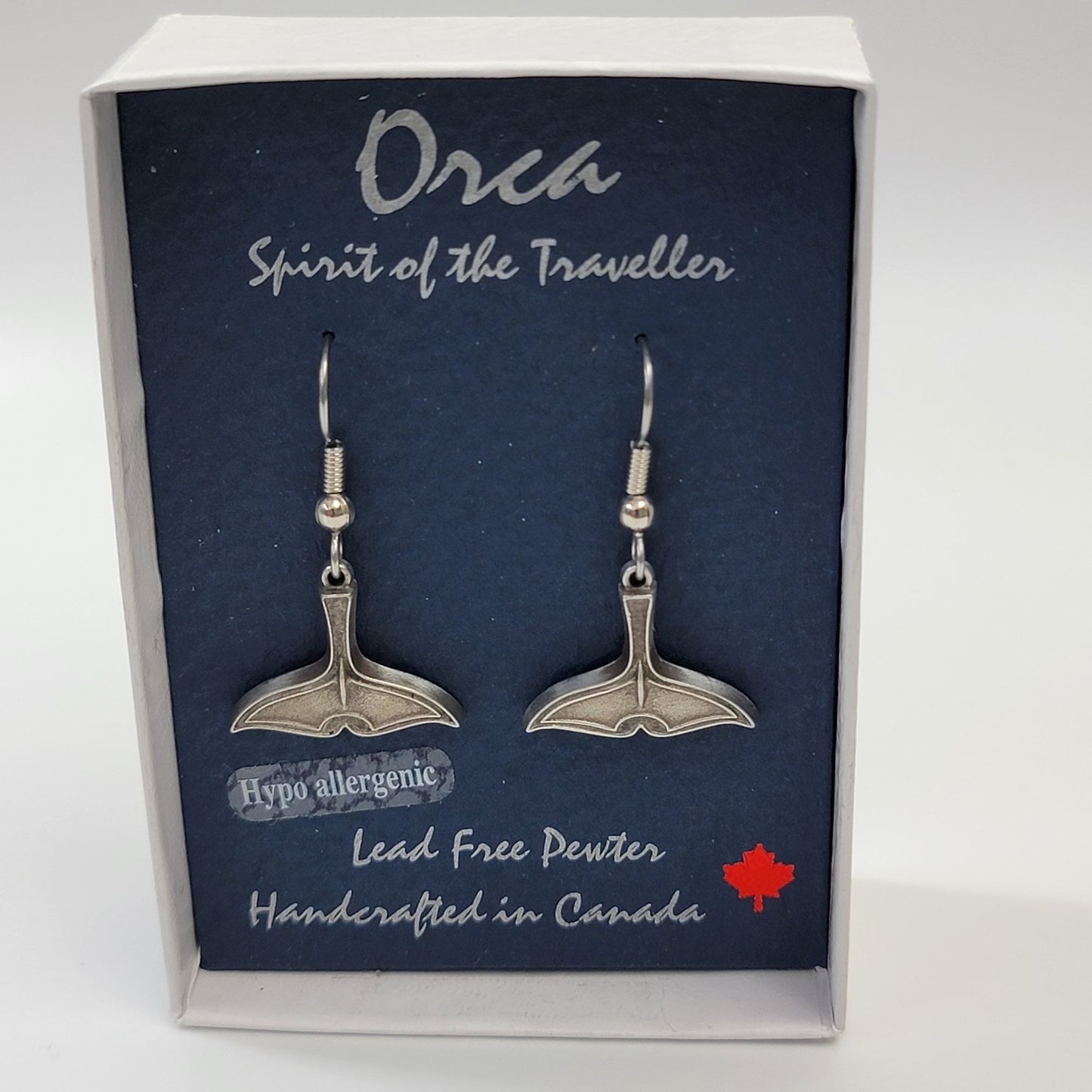 Handcrafted Orca Whale Tail Pewter Dangle Earrings