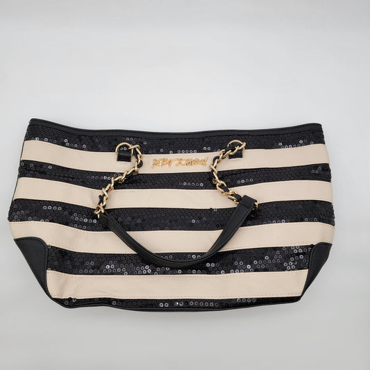 Betsey Johnson Striped Sequins Tote Carry-All Bag Purse