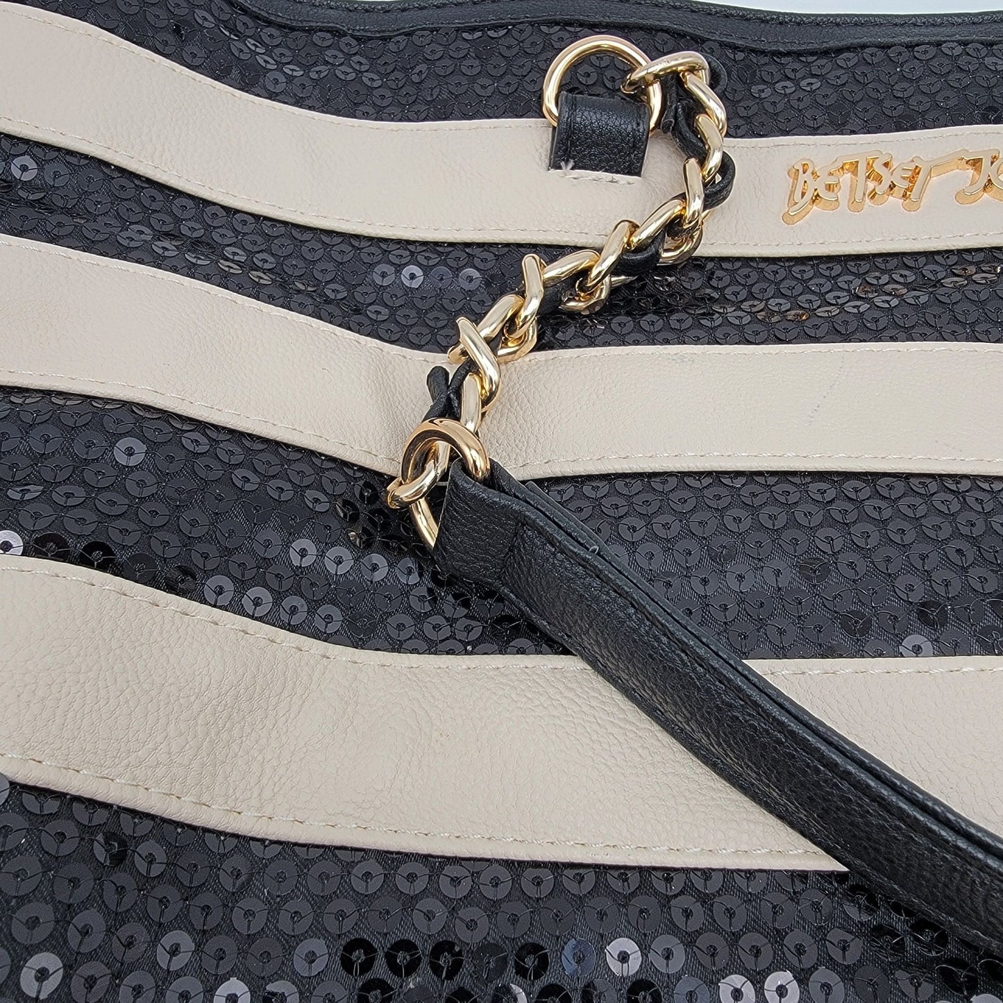 Betsey Johnson Striped Sequins Tote Carry-All Bag Purse