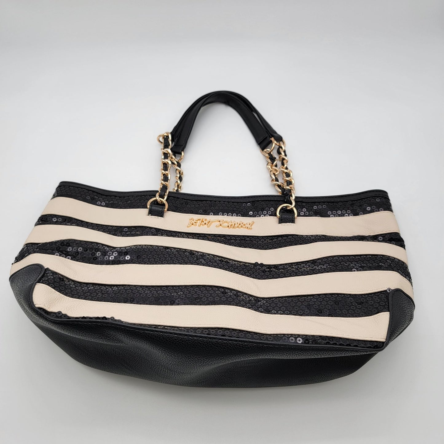 Betsey Johnson Striped Sequins Tote Carry-All Bag Purse