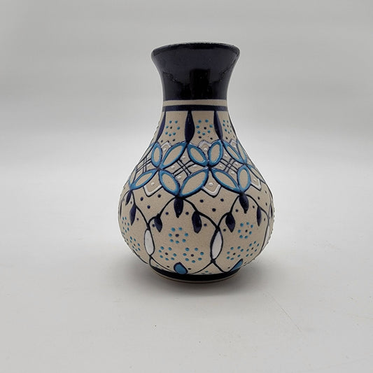 Javier Servin Mexican Pottery Vase 4" Blue & White