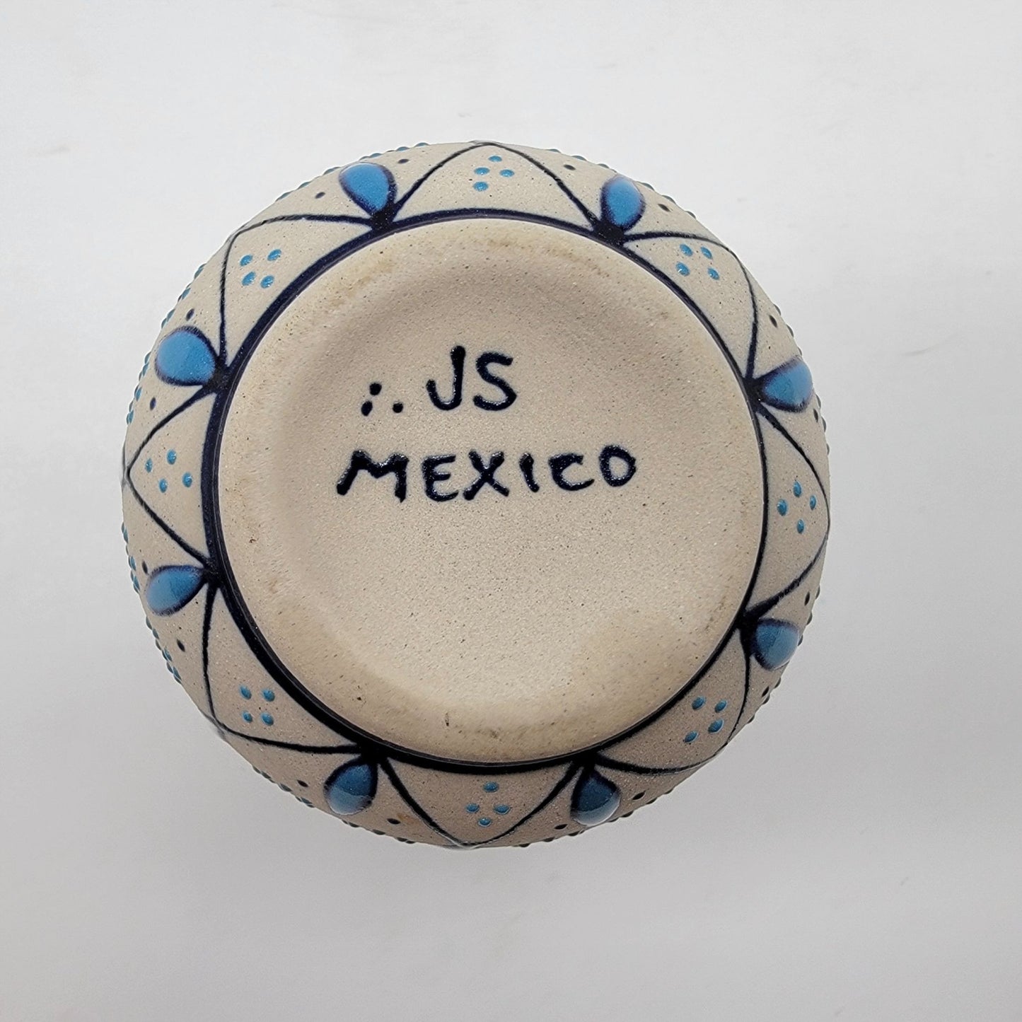 Javier Servin Mexican Pottery Vase 4" Blue & White