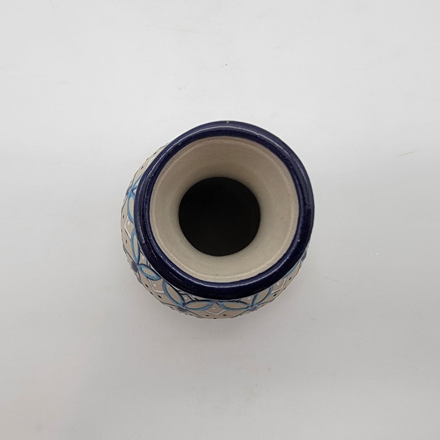 Javier Servin Mexican Pottery Vase 4" Blue & White