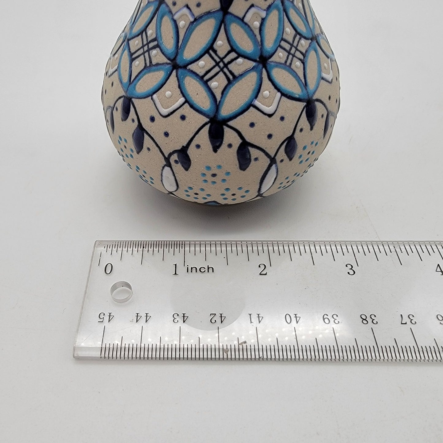 Javier Servin Mexican Pottery Vase 4" Blue & White