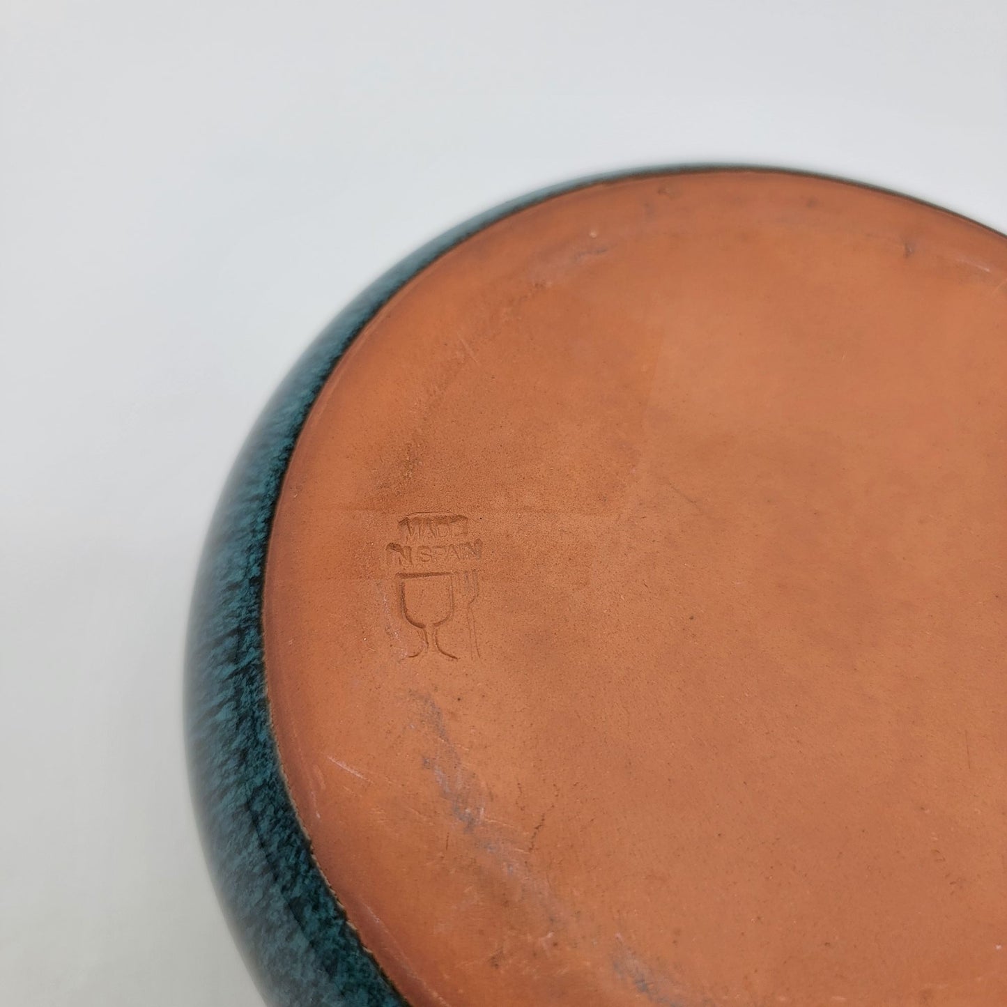 Handcrafted  Spanish Terracotta Art Pottery Bean Pot With Lid Peacock Blue Glaze