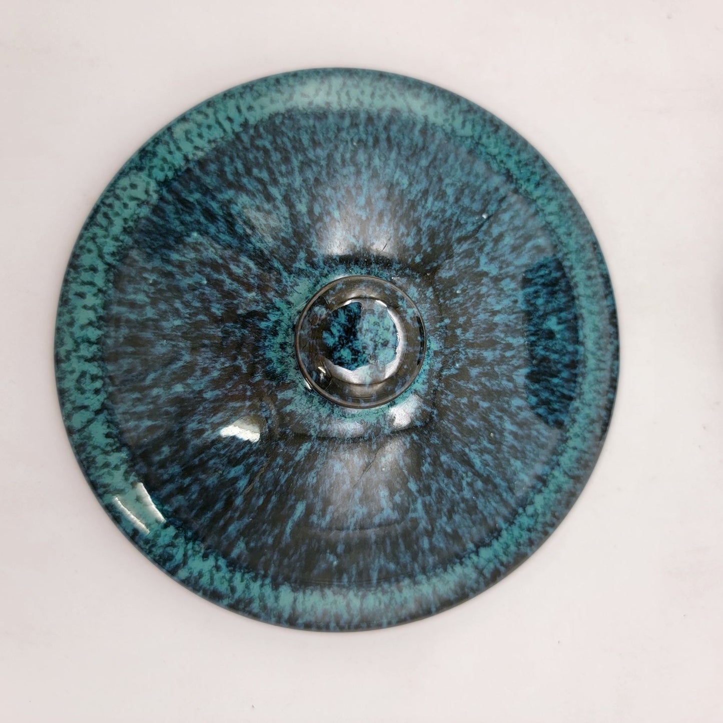 Handcrafted  Spanish Terracotta Art Pottery Bean Pot With Lid Peacock Blue Glaze