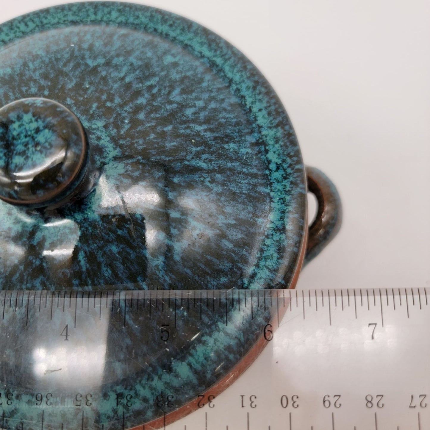 Handcrafted  Spanish Terracotta Art Pottery Bean Pot With Lid Peacock Blue Glaze