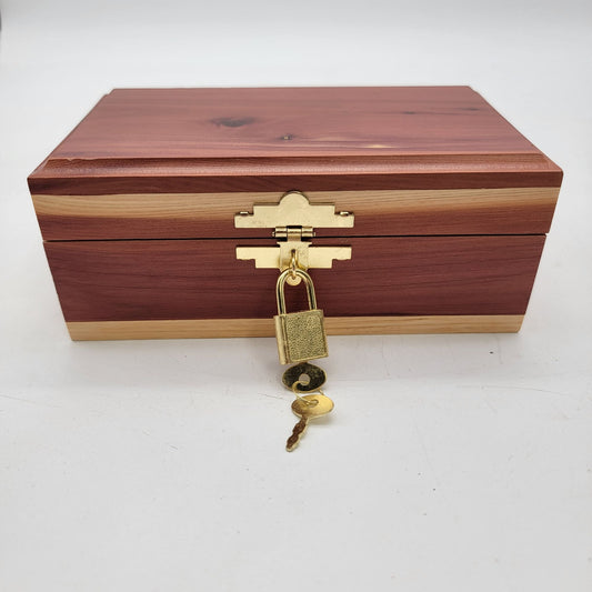 Vintage Cedar Wood Locking Box With Brass Lock & Key