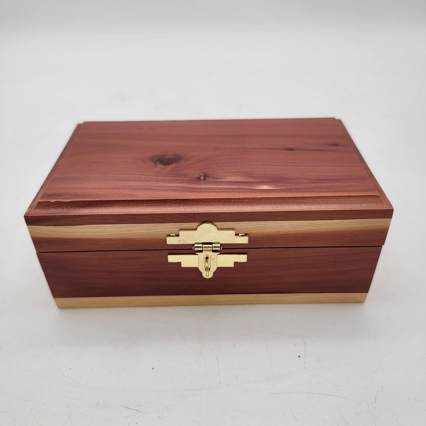 Vintage Cedar Wood Locking Box With Brass Lock & Key