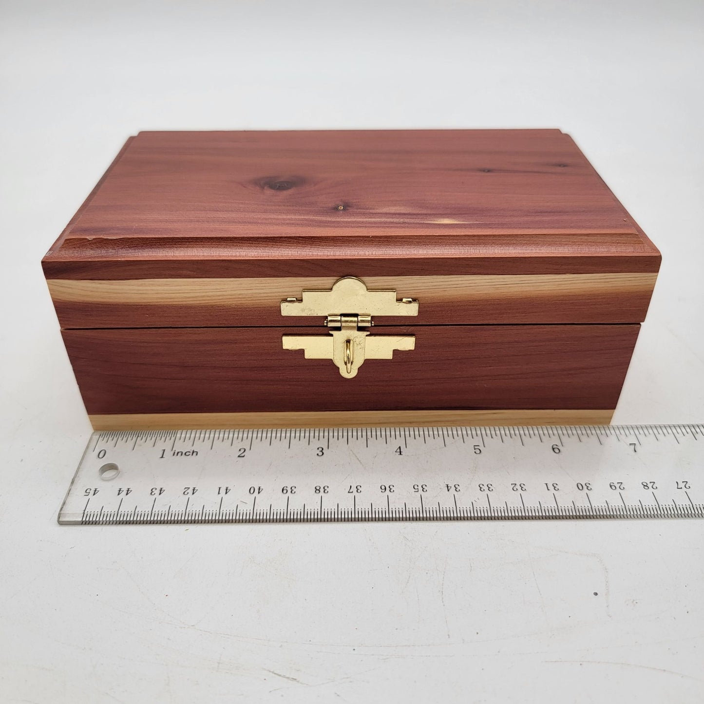 Vintage Cedar Wood Locking Box With Brass Lock & Key
